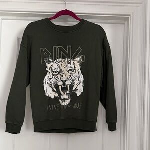 Anine bing Dark Green Graphic Crewneck Sweatshirt
